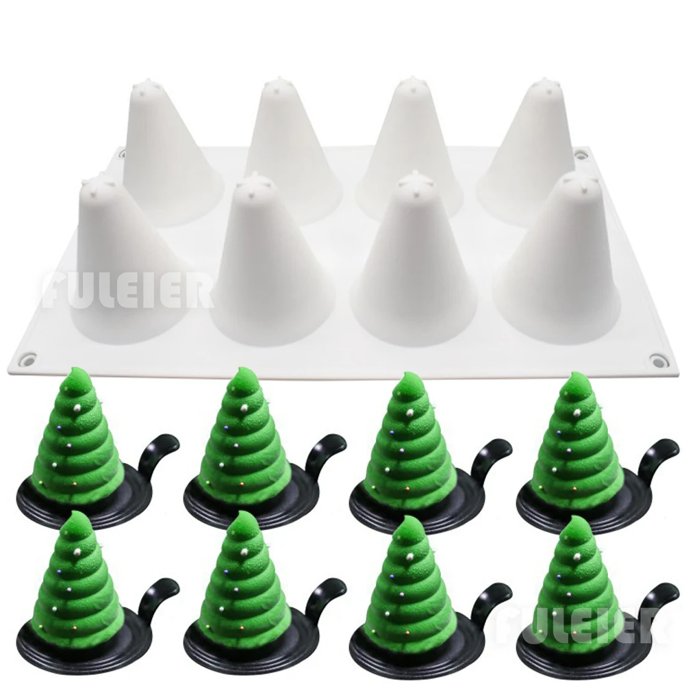 

1 pcs Christmas Tree Silicone Cake Molds Spiral Cone Dessert Mousse Chocolate Pastry Baking Mould Cake Decoration Tools