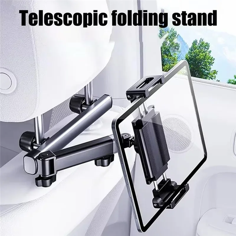 360° Drehbarer Aluminiumlegierung Auto-Kopfstützen-Tablethalter für 6-12,9 Zoll Handy/Tablet Teleskopische Tablet-Halterung fürs Auto – Detail 4