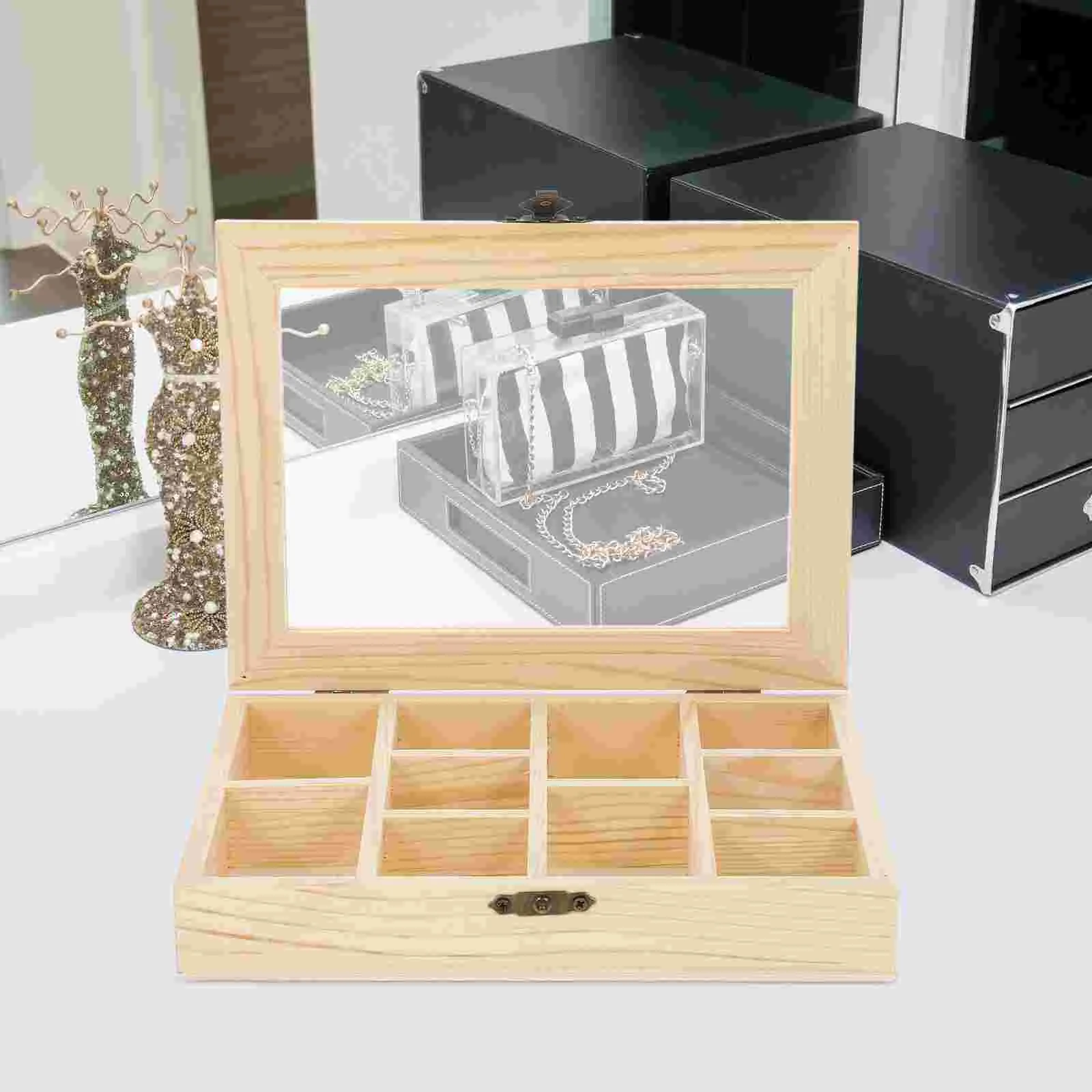 Chest of Drawers Jewelry Box Storage Unfinished Wood Tray Child Cardboard Display Cabinet