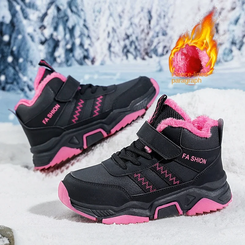 Girls' Cotton Shoes 2024 Winter New Style Cold-proof and Warm Plus Velvet Cotton Shoes Big Children's Outdoor Casual Shoes