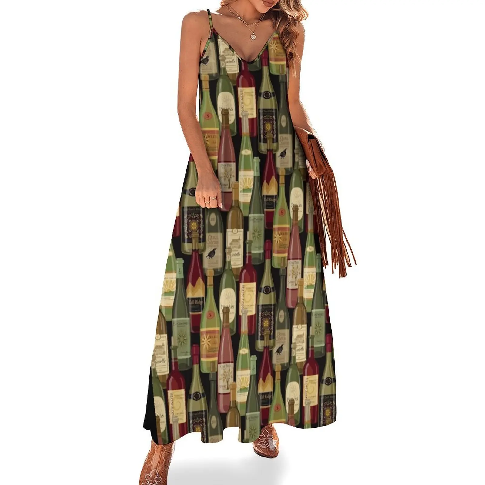 

Wine Bottles Sleeveless Long Dress summer dress for women 2025 Long veiled dresses dress dresses