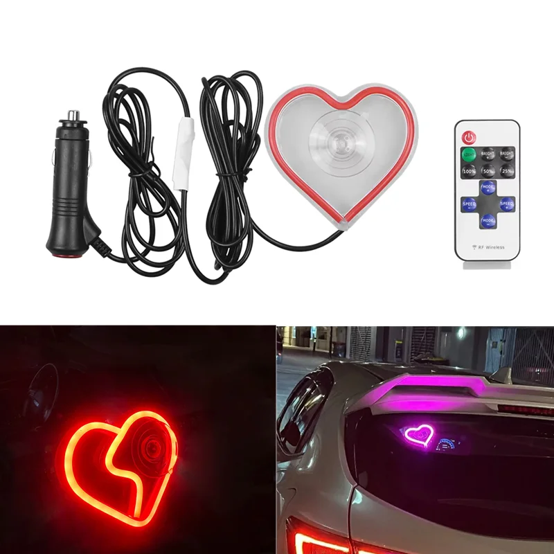 Red Heart-Shaped Car LED window lights Neon Signs LED Decoration Atmosphere Lamp With Remote Control for Window  Christmas gift