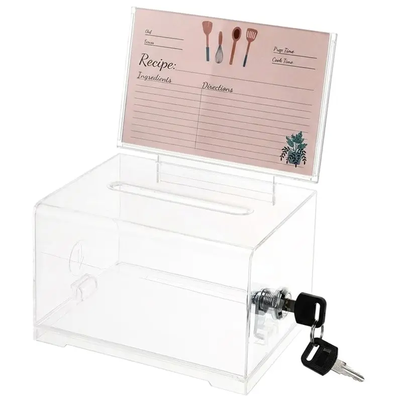 QWE-Acrylic Desk Accessories Business Card Holder Clear Box Suggestion Ballot Raffle Donation Trading Card Storage Organizer Gan