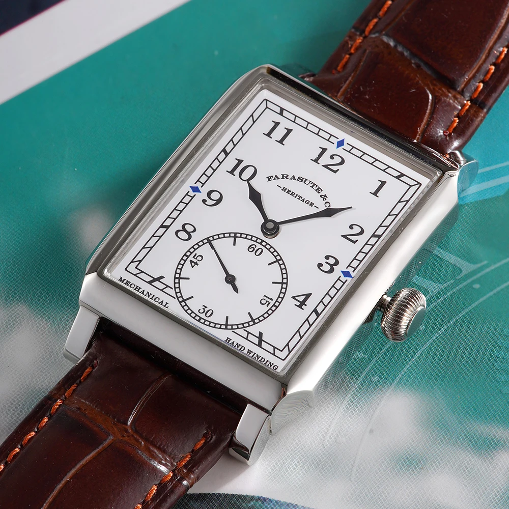 FARASUTE 31mm Square Customized Manual Mechanical Movement Watch Men Luxury Sapphire Glass Stainless Steel Waterproof Wristwatch