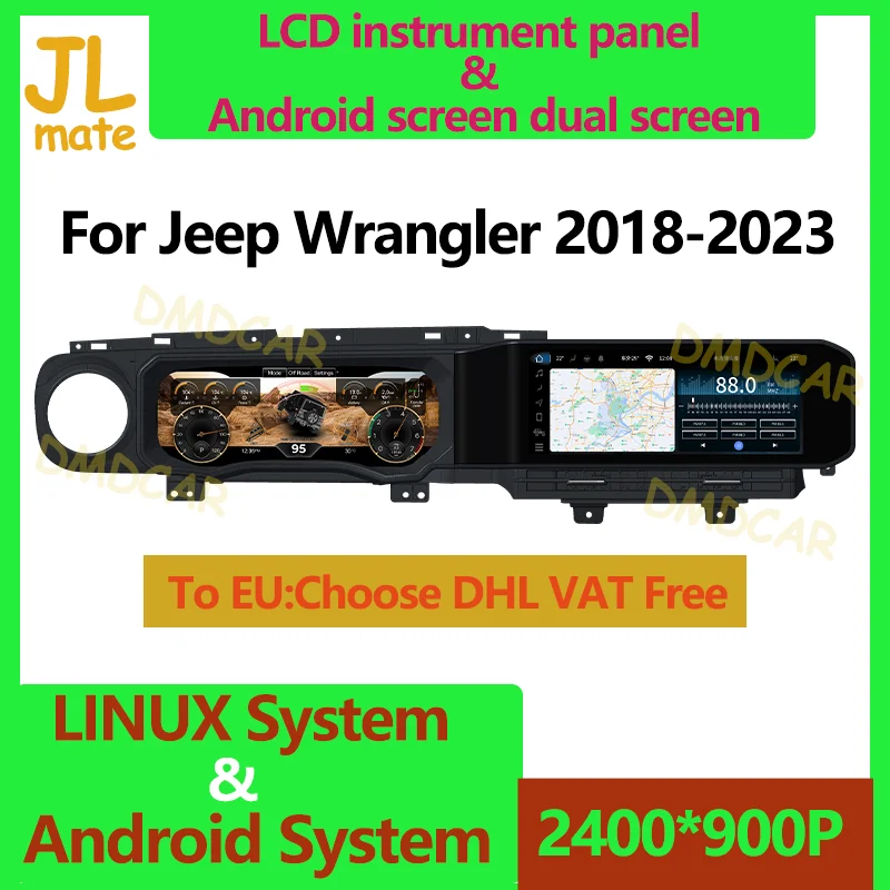 12.3” Android13 Screen LCD Instrument panel CockPit For Jeep Wrangler 2018-2023 Car Digital Dashboard Cluster Speedmeter Display