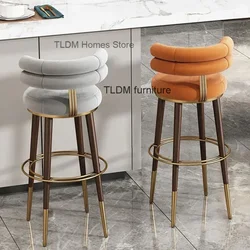 Luxury Stainless Steel Rotating Bar Chair Italian Fabric High-foot Bar Chairs for Kitchen Modern Minimalist Home Back Bar Stools