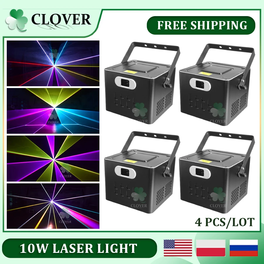 

0 Tax 4Pcs NEW Mold 10W RGB Laser Light Animation Beam Scanner Stage Laser Projector Party Laser Light Dj Disco Laser Stage Show