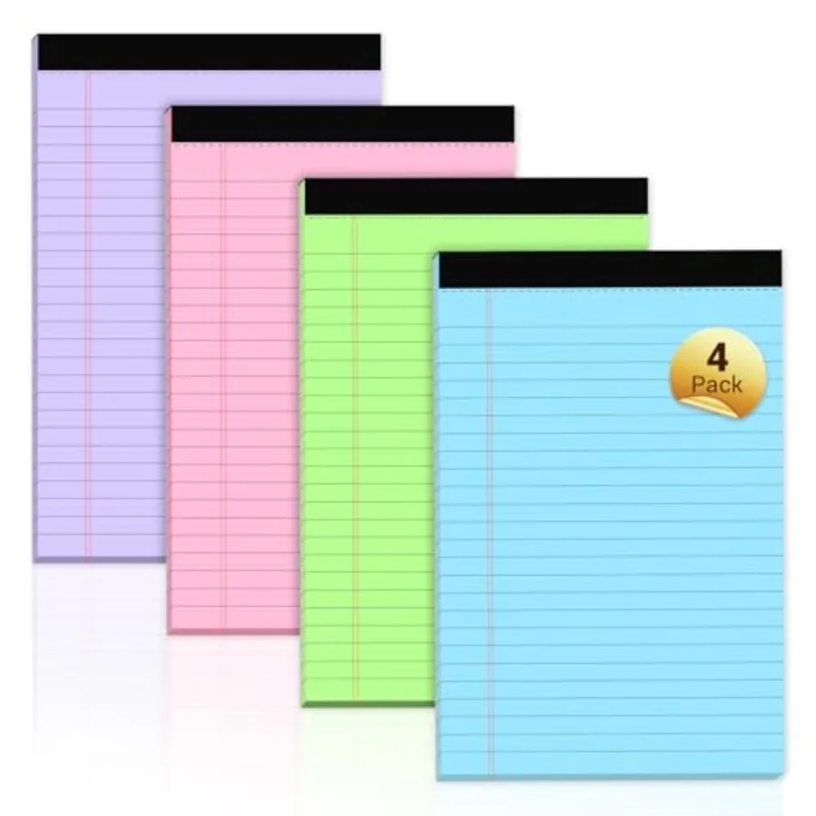 Legal Pads 8 Colored Note Pads, 4 Pack College Ruled Notepads 8 Lined Paper, Colored Notebook Paper Writing Pads 30 Sheets per