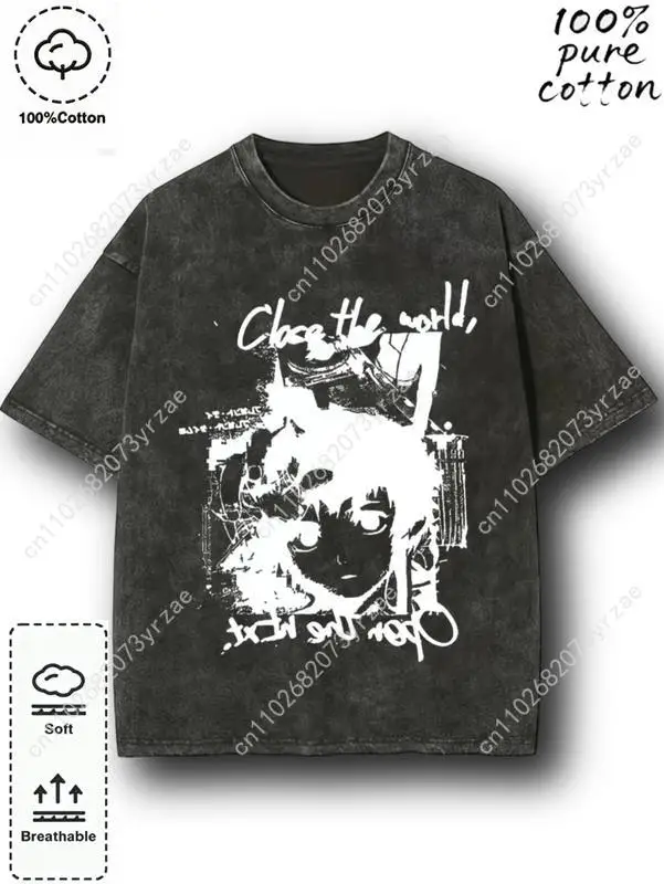

Retro Tshirt Close the world Spiral Man Woman High Quality Vintage Tee Cotton Short Sleeves Fashion T-shirt Soft Breathable Tops