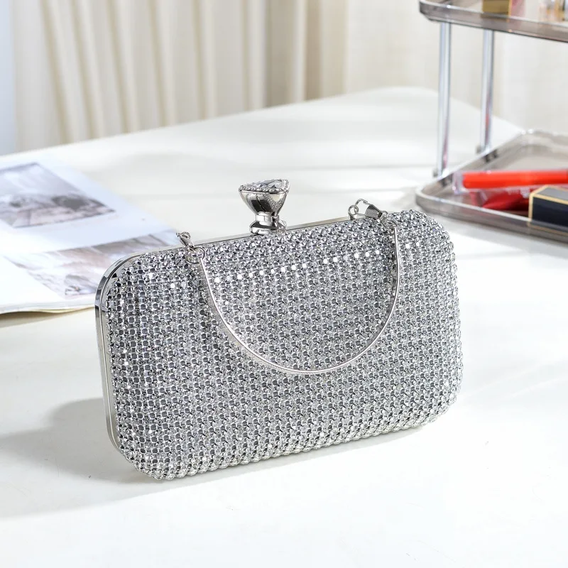 

Shining Full Drill Dinner Evening Bags Fashion Luxury Gold Silver Metal Handle Handbags For Women Prom Party Chain Shoulder Bag