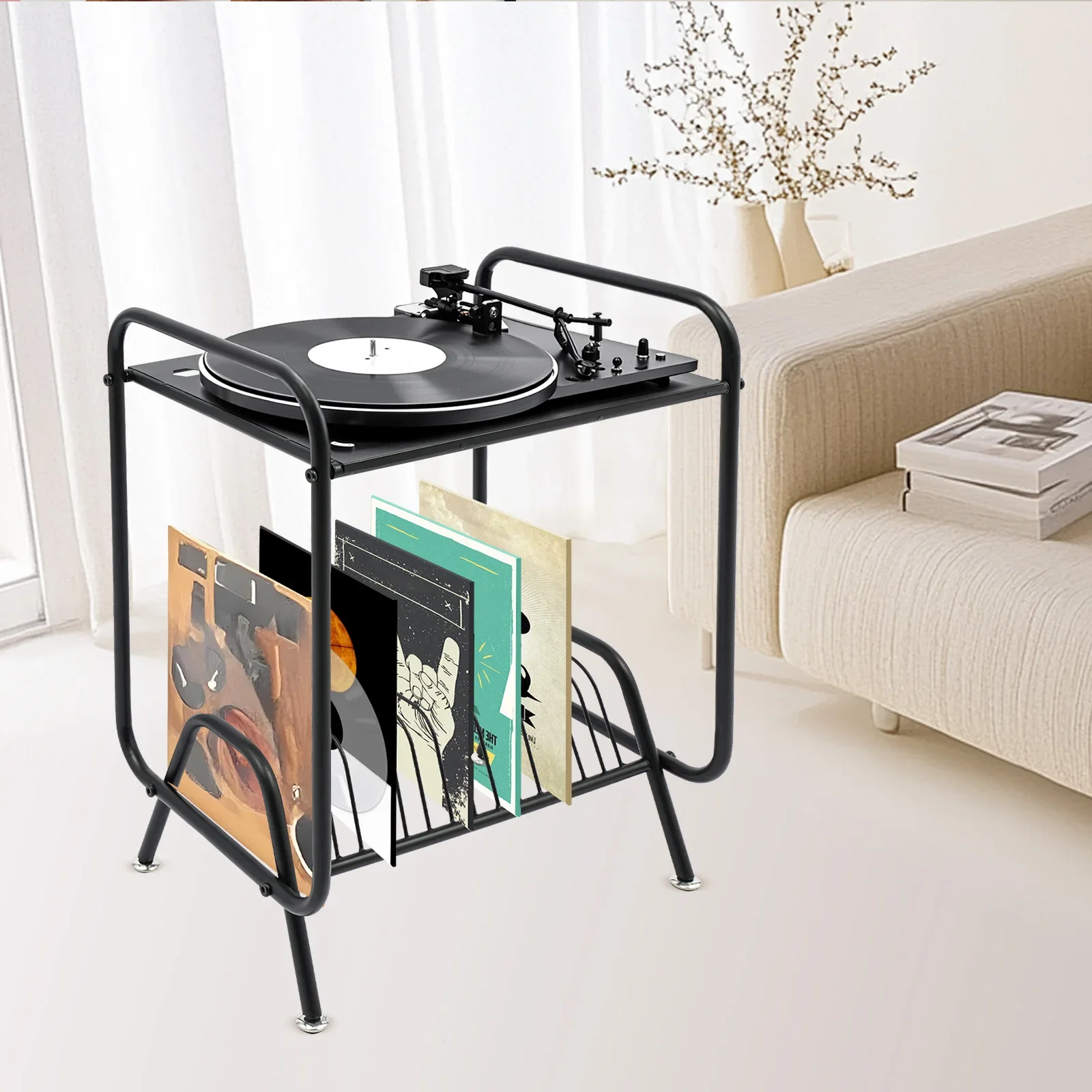 

2-Tier Record Player Stand, Player Stand with 16 Slots, 2-tier Record Storage Stand