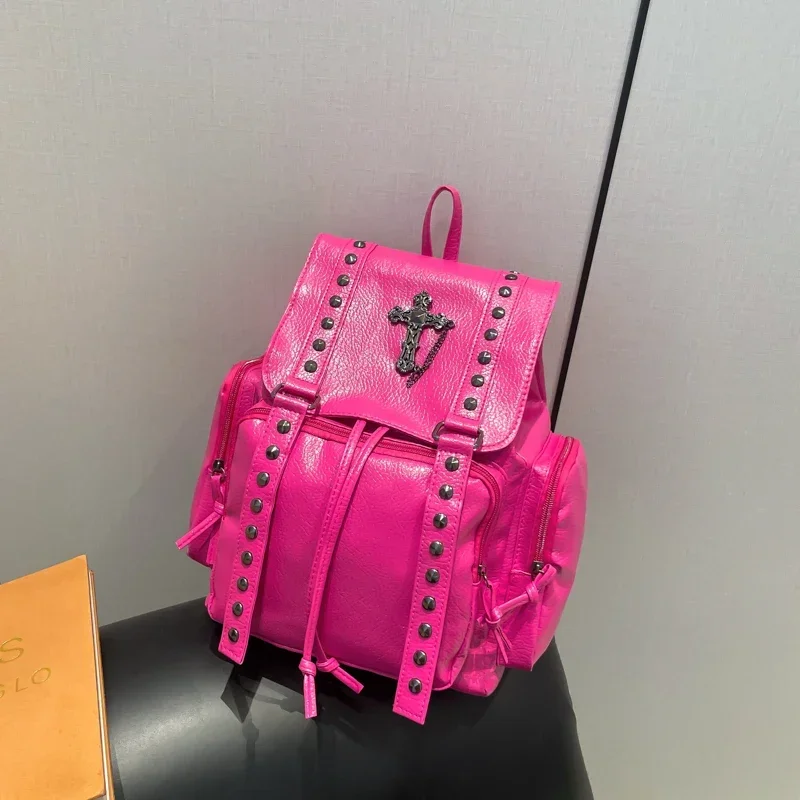 Rivet Quality PU Fashion Backpack Large Capacity Drawstring Solid All-Match Shoulder Bag 2024 Hot Sale Bags for Women Bolsa