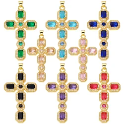 Juya Handmade Decoration Religious Pendant Jewelry Making Supplies 18K Real Gold Plated Cubic Zirconia Christian Cross Charms