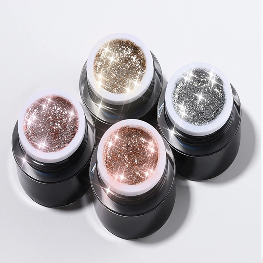 Vendeeni 4 Colors Sequins Platinum Painting Gel Nail Polish UV LED Soak Off Shiny Glitter Golden Rose Silver Metal Nail Varnish view 2