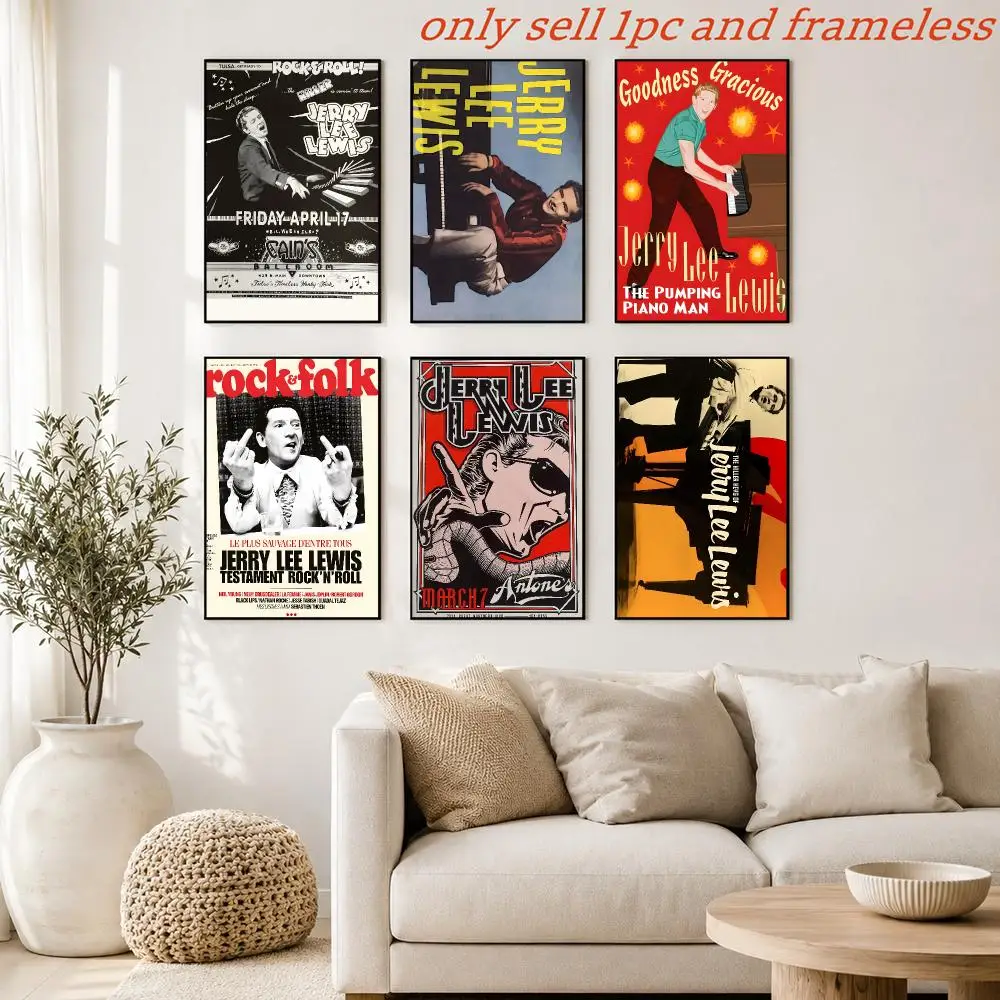 Retro Music Singer J-Jerry Lee Lewis Poster Print Home Living Room Bedroom Entrance Bar Cafe Art Painting Decora