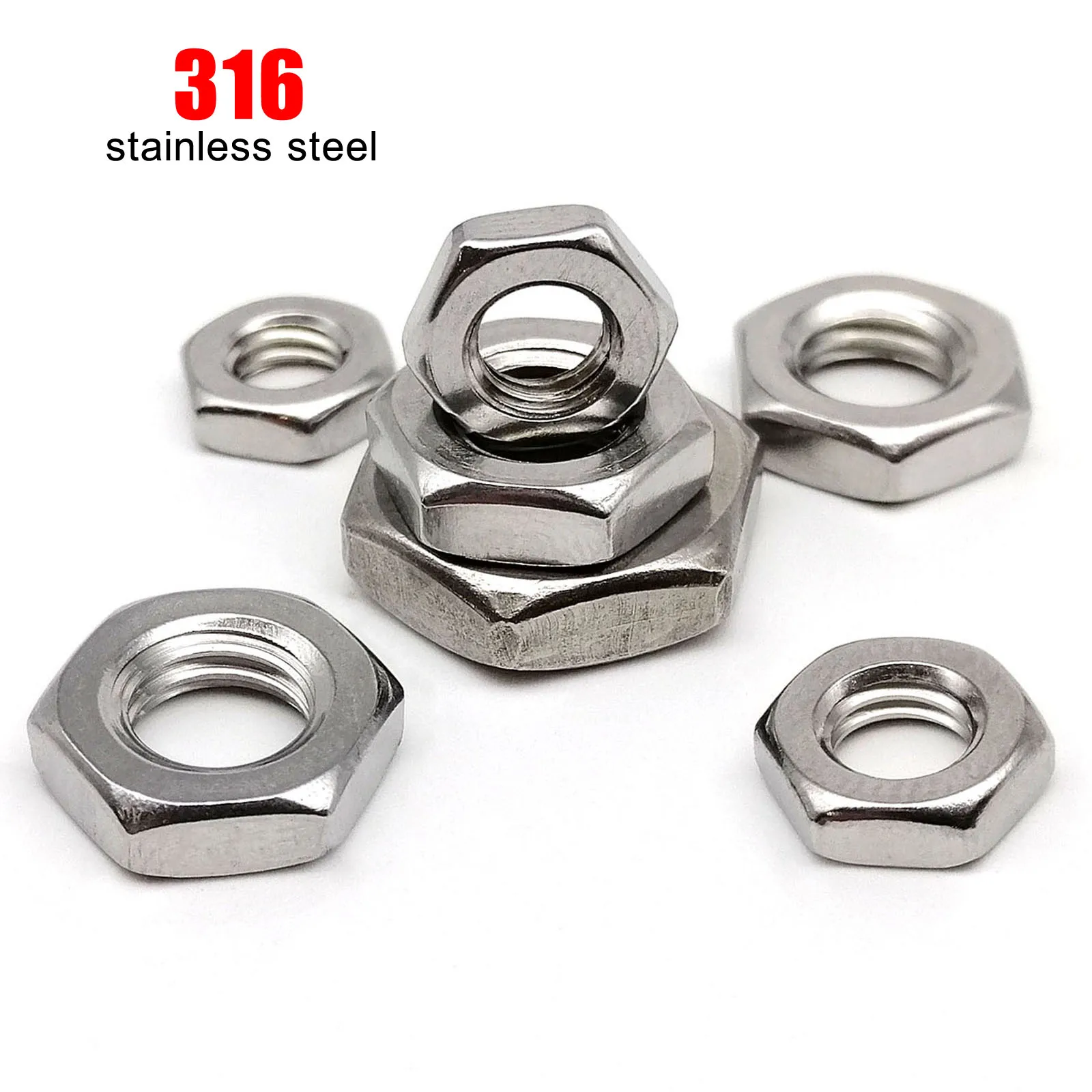 5/10/50pcs M3 M4 M5 M6 M8 M10 M12 M16 DIN439 Metric Threaded 316 A4-70 Stainless Steel Hex Hexagon Jam Nut Wafer Thin Nut