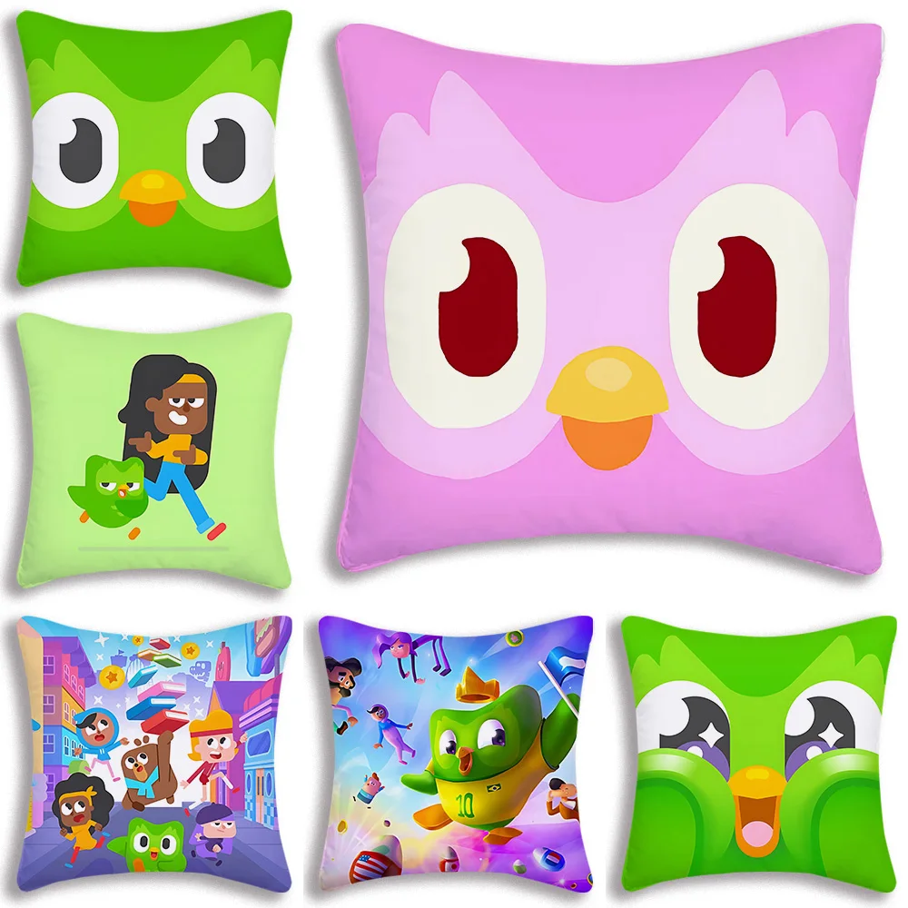 Cute Cartoon Duolingos Pillow Covers Cartoon Sofa Decorative Home Double-sided Printing Short Plush Cute Cushion Cover