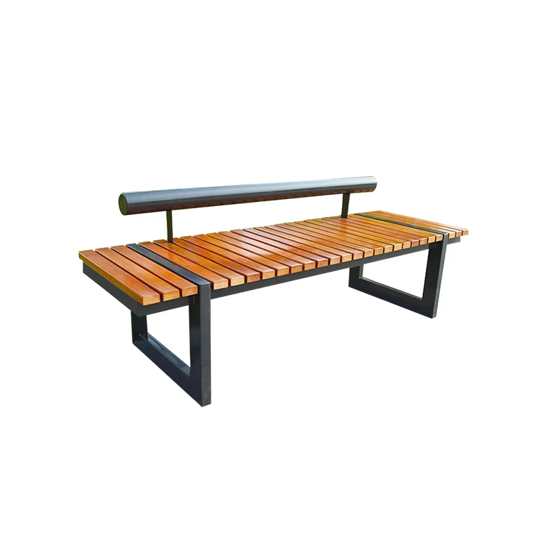 

Park chair outdoor bench, courtyard wrought iron chair garden, solid wood public seat square resting row chair
