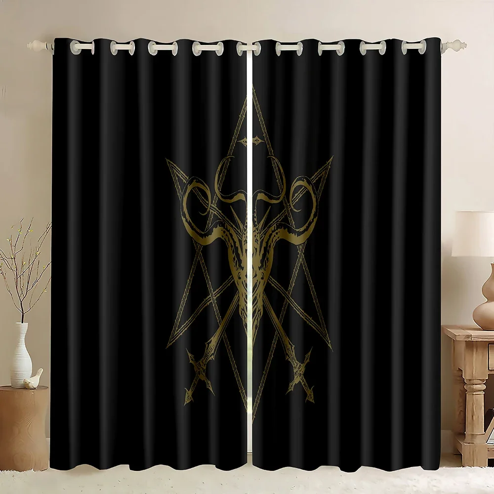 Devil Style Window Curtains,Goat Head Curtains Mysterious Evil Blackout Window Drapes,Evil Skulls Anatomy Illustration Print