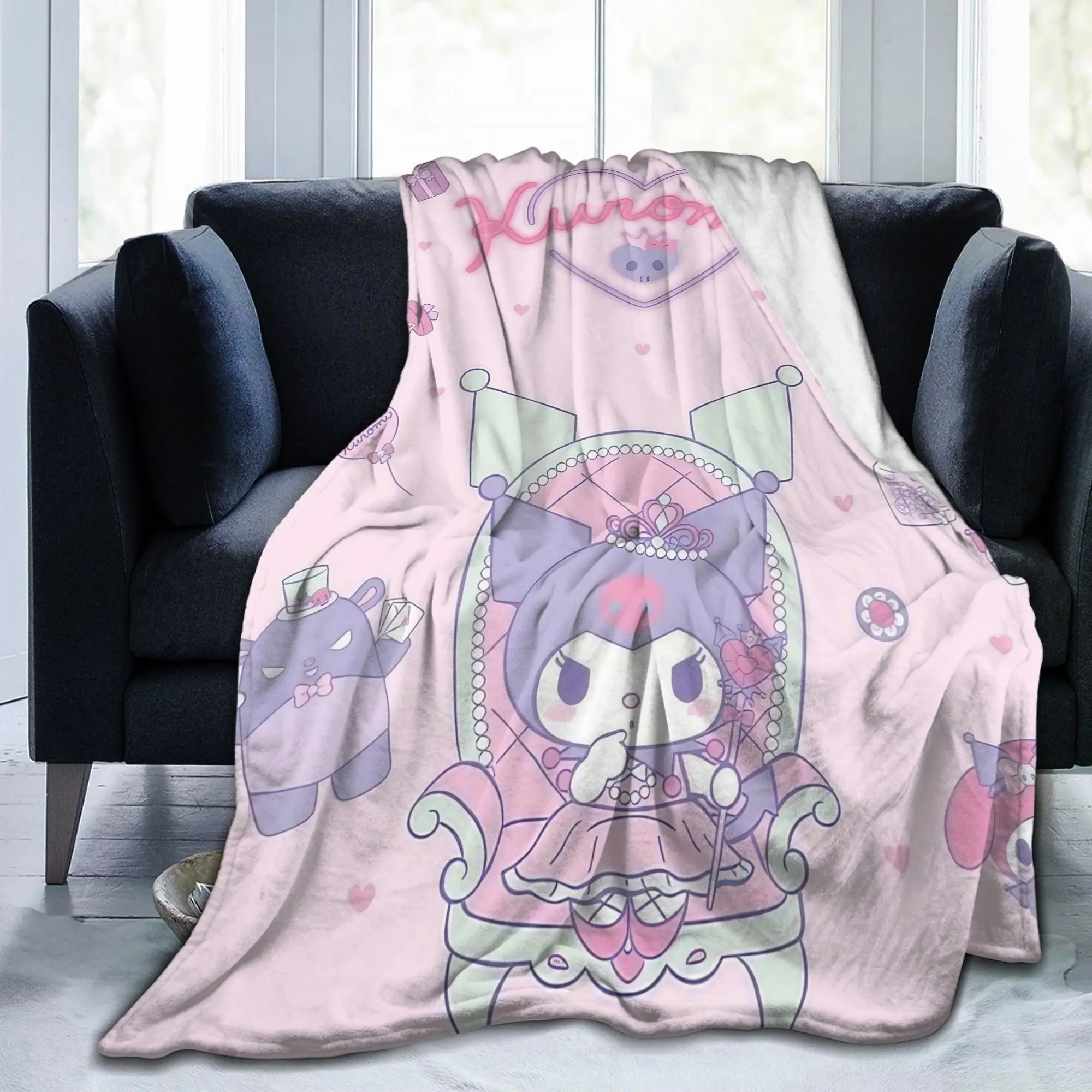

Kuromi Blanket Cute Cartoon Wool Vintage Warm Throw Blankets for Home Winter