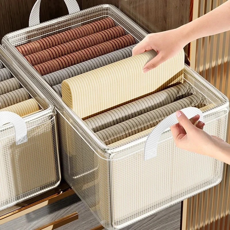 EcoFriendly Foldable Transparent Storage Box Waterproof Steel Shelf Home Closet Clothing Organizer Pvc Pants Fabric Storage Box