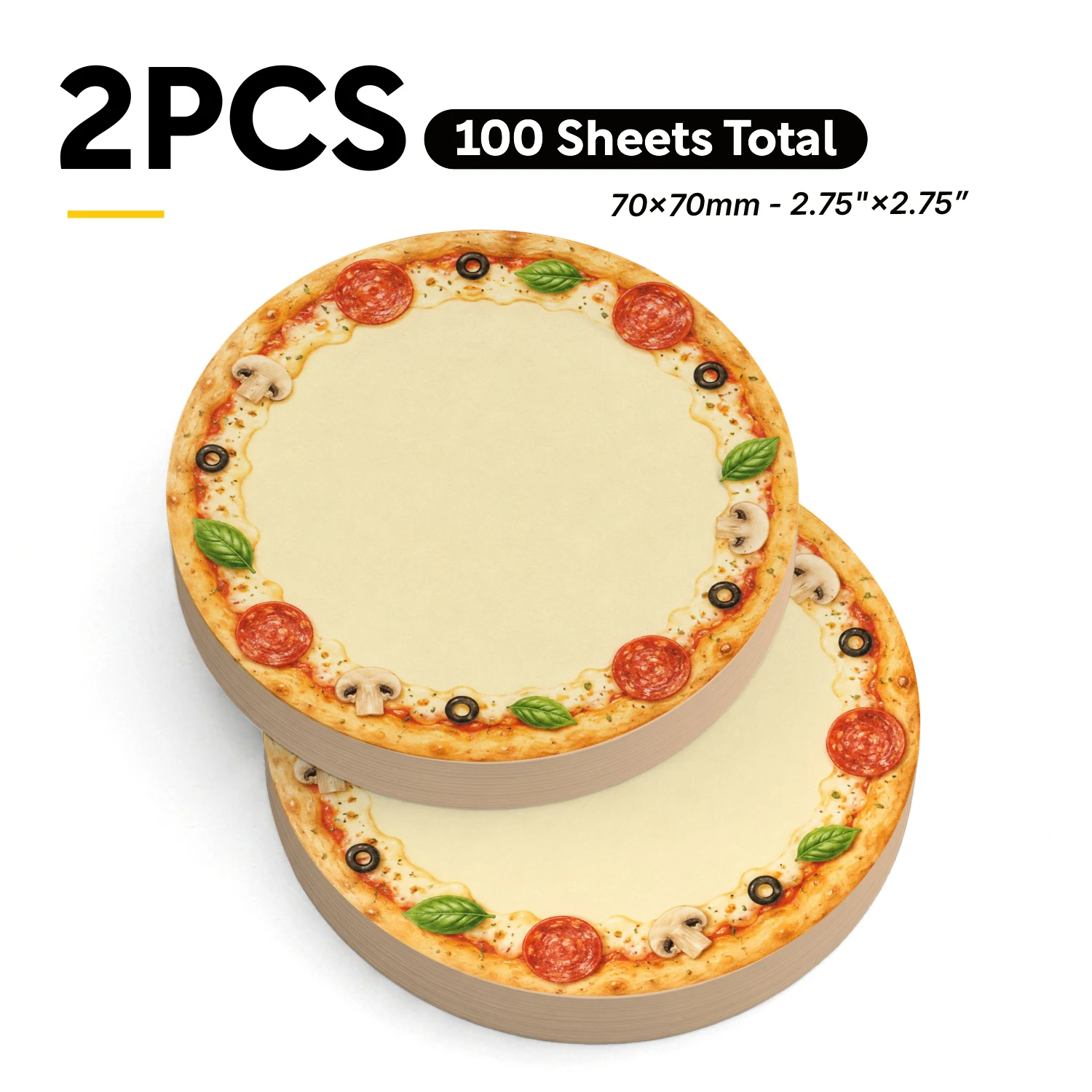2PCS Pizza Round Sticky Notes 100 Sheets Pepperoni Mushroom Olive Basil Memo Pads Office School Stationery