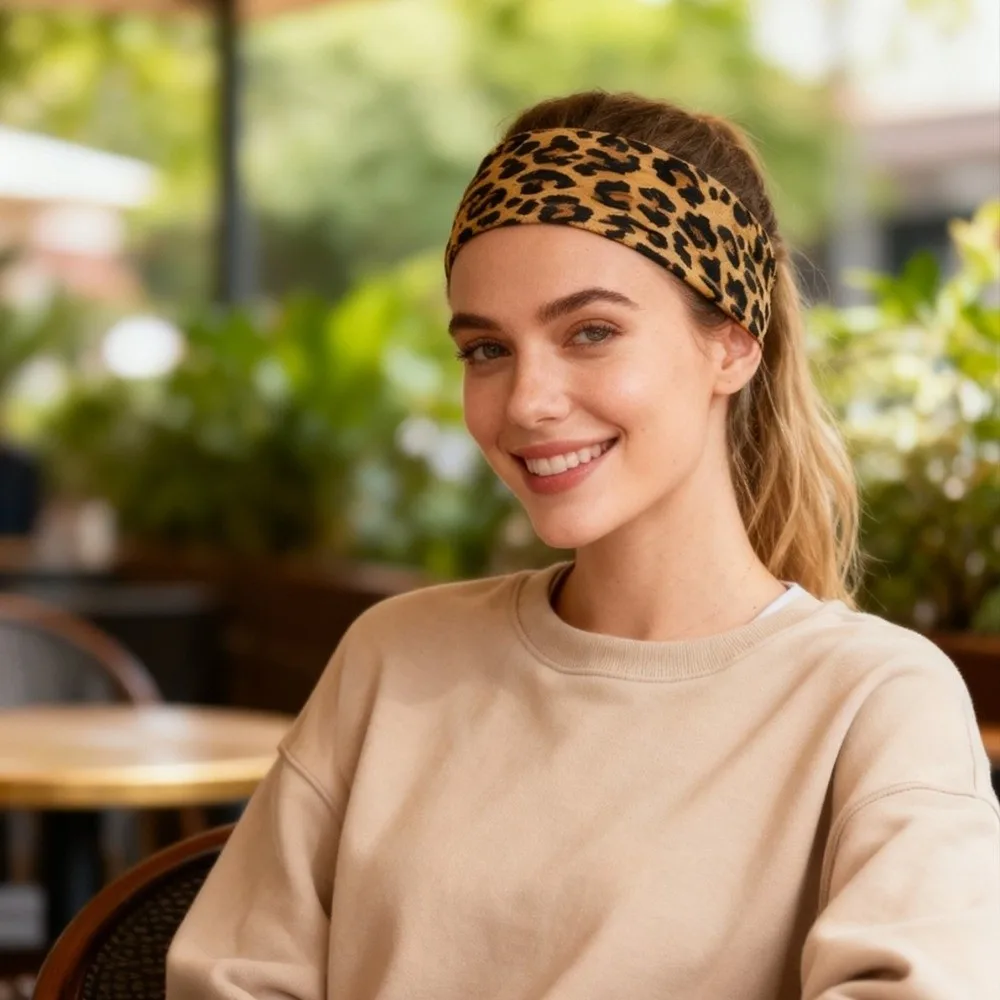 New High Elasticity Leopard Print Headband Wide-brimmed Sweat Absorbing Sports Headband Breathable Yoga Headband Sports
