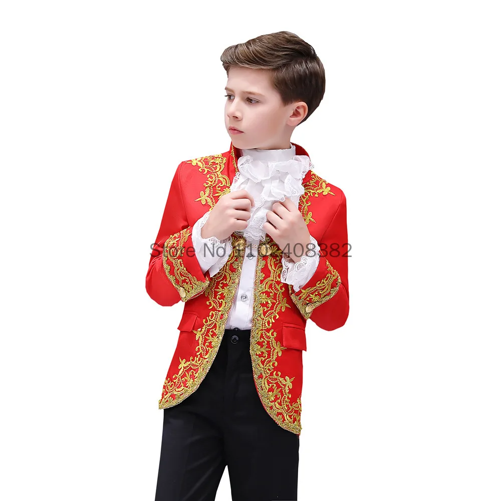 Medieval Children Boys European Style Court Drama Costume Inlaid with Gold Flower Stage Prince Charming Performance Costume Set