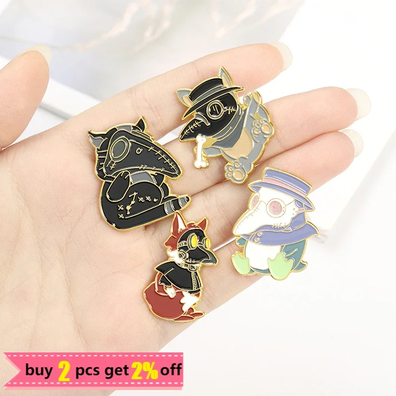 3-6pcs/Set Gothic Space Punk Enamel Pin Custom Witch Cat Raven Moth Brooch Lapel Pin Badge Halloween Jewelry Gifts Wholesale