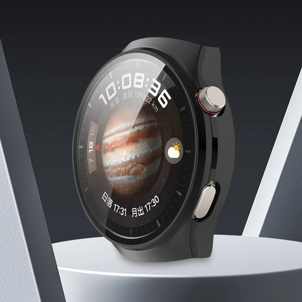 Capa de relógio para pc, estrutura de proteção anti-queda com vidro temperado, protetor de tela antiarranhões para huawei watch 4 pro