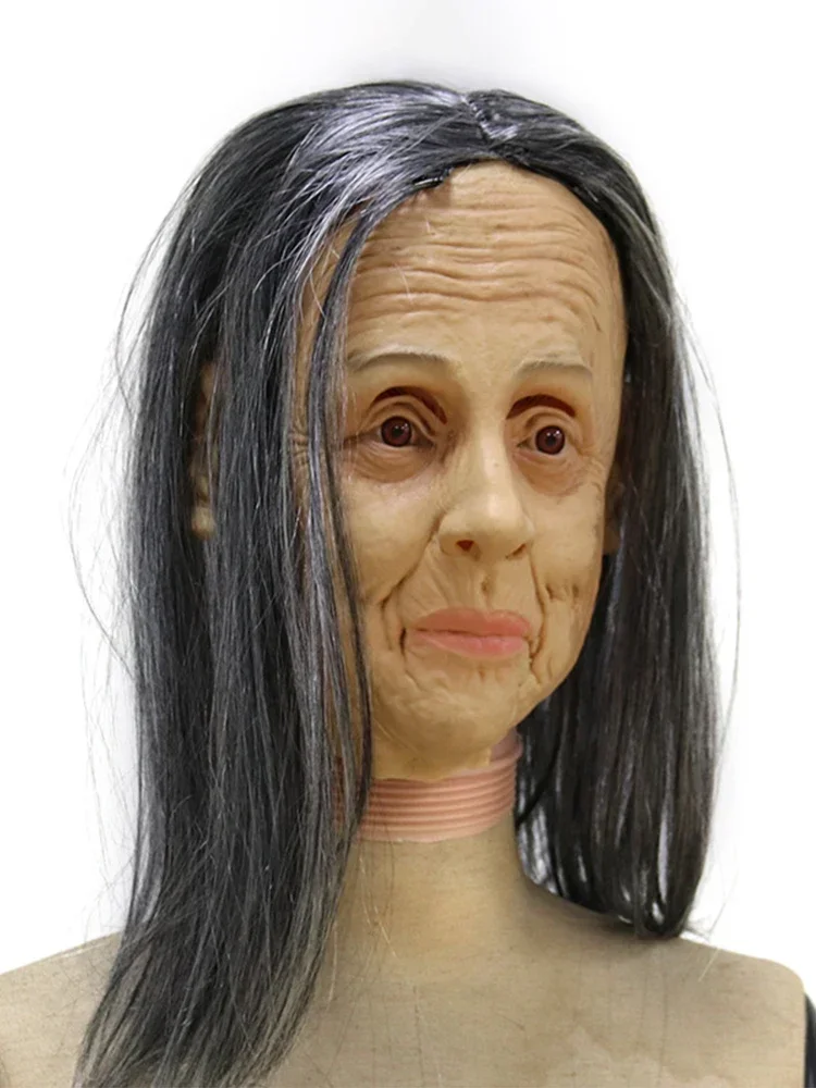 هالوين مخيف القديم الساحرة قناع الرعب اللاتكس مع الشعر فستان بتصميم حالم كشر زي حفلة تأثيري أقنعة الدعائم الكبار حجم واحد #5