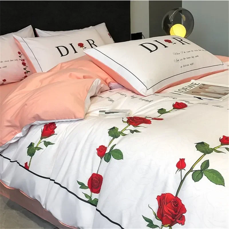 King Size Bedding Set Luxury Top Skin Friendly Cotton Duvet Cover Flat Fitted Bed Sheets and Pillowcases Comforter Bedding Sets