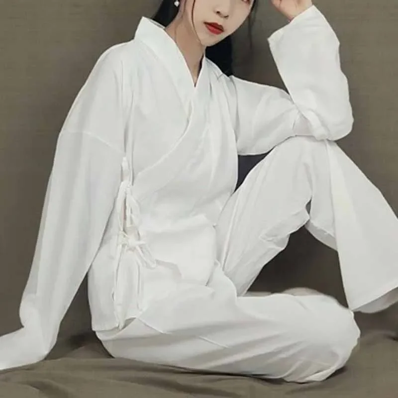 

Hanfu Shirt+Trousers Undergarments Women Ancient Chinese Hanfu Long Sleeve White Top Shirt+Trousers Hanfu Bottomed Plus Size