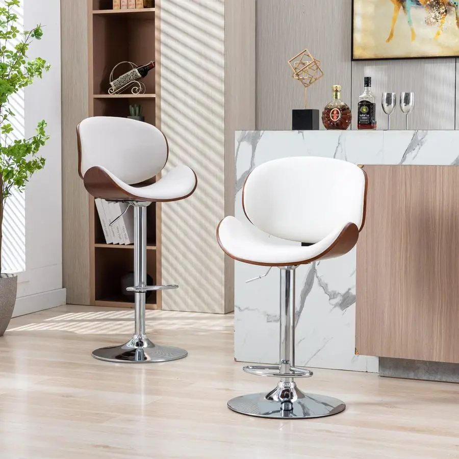

Bar Stools Set of 2, Bentwood Adjustable Height Swivel Bar Stools, PU Leather Upholstered Bar Chair with Back and Footrest for B