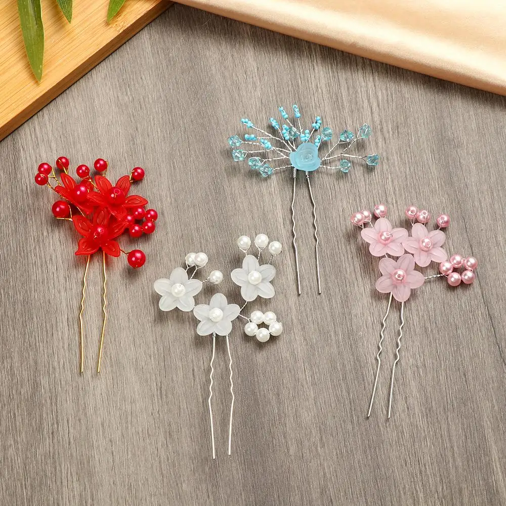 1pcs Barrettes Crystal Pearl Hairpin Bridal Tiara U Shaped Hair Clip Bride Headpiece Bridal Hairpin Flower Hairpin Stick