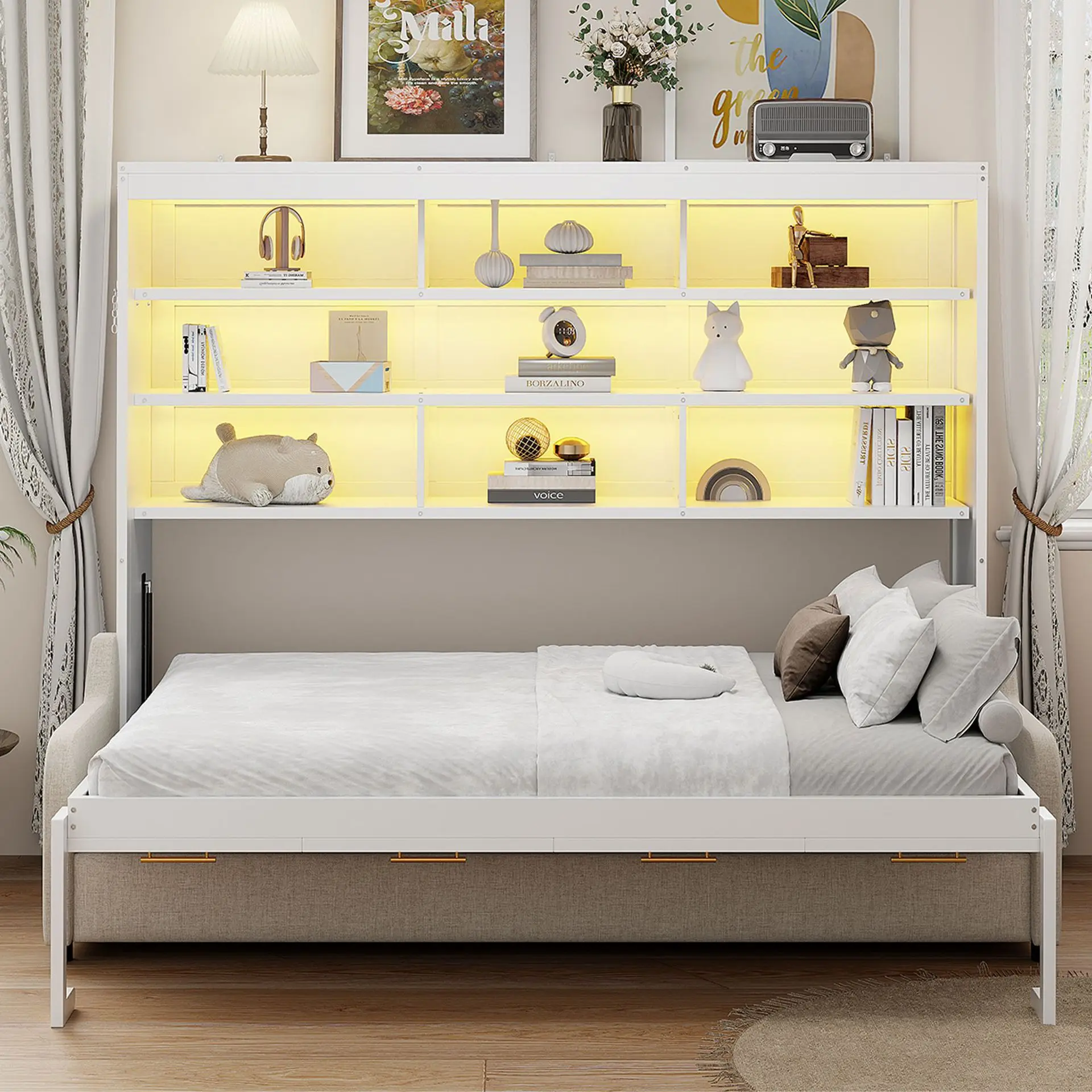 With storage function, bedside ambient light sofa bed, bedroom furniture