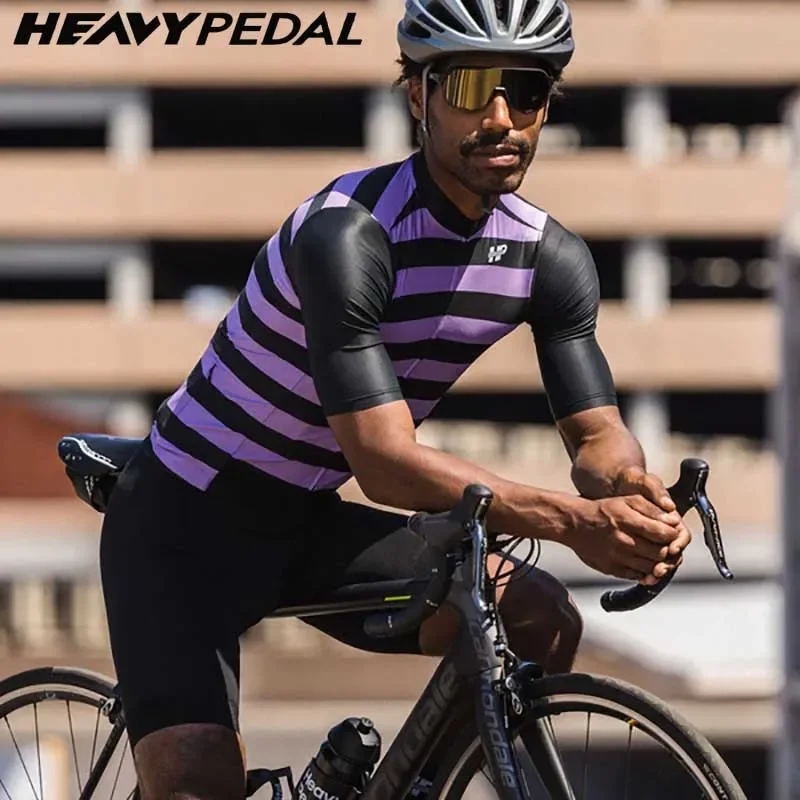 Heavypedal Italy Cycling Jersey Purple Striped Designer Shirt For Man Cycle Clothes Road Bike Men Clothing Summer Jersey Series