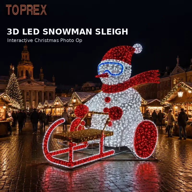 Custom Giant LED Christmas Snowman Snowmobile Motif Light for Commercial Street Seasonal Lighting Project Ground Mounted