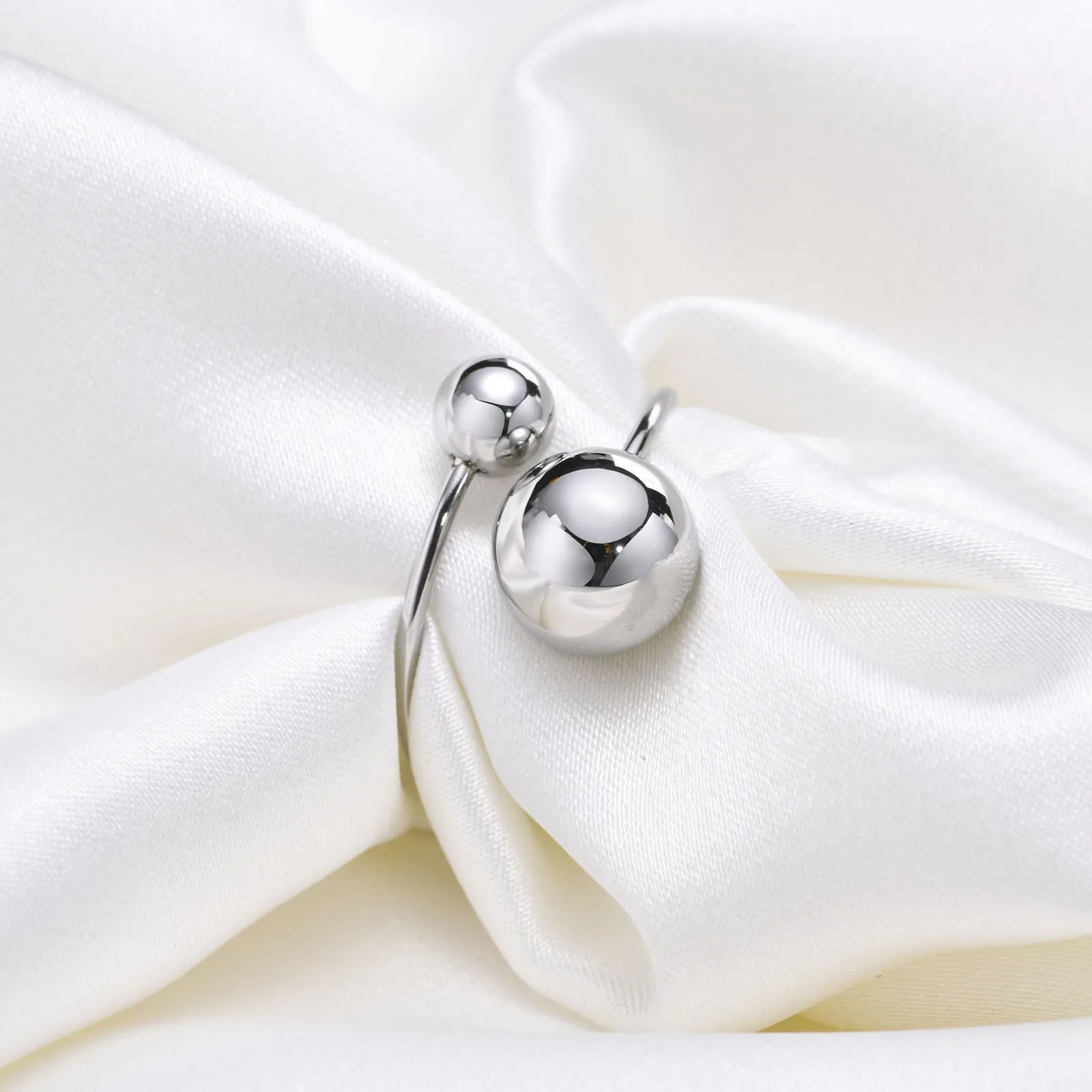 Anillo No Fade Stainless Steel Double Ball Adjustable Open Spheres Wrap Around Ring For Women Asymmetrical Jewelry Accessory