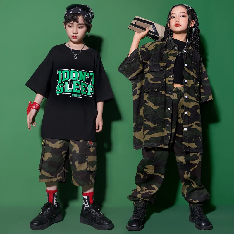 Kid Hip Hop Kleidung Übergroßen Camouflage Hemd Straße Casual Cargo Jogger Hosen Shorts für Mädchen Junge Jazz Dance Kostüm Kleidung
