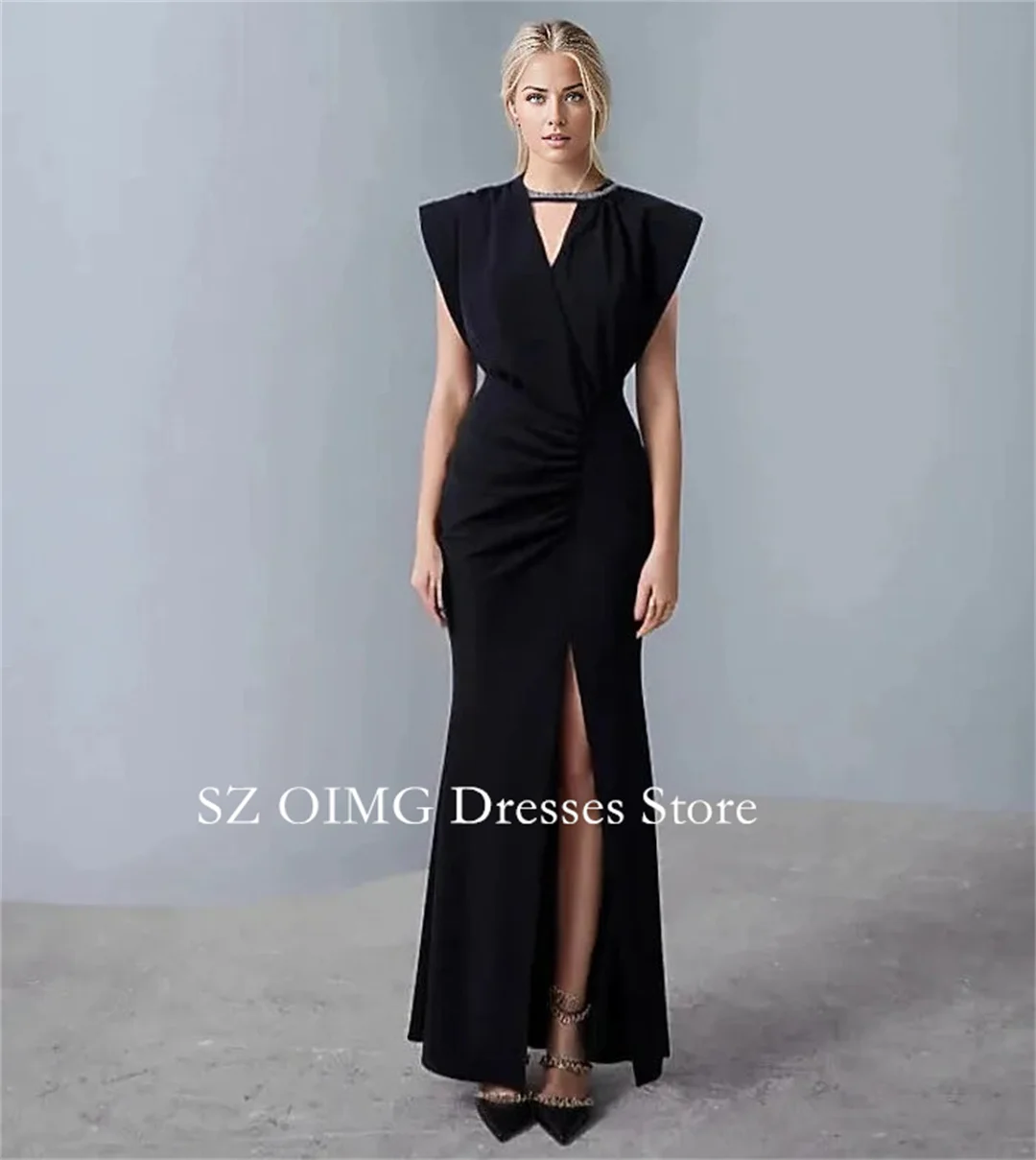 

V-Neck High Slit 2024 New Summer Women's Maxi Black Satin Prom Dress Sleeveless Fashion Elegant Celebrity Vintage Party Dress