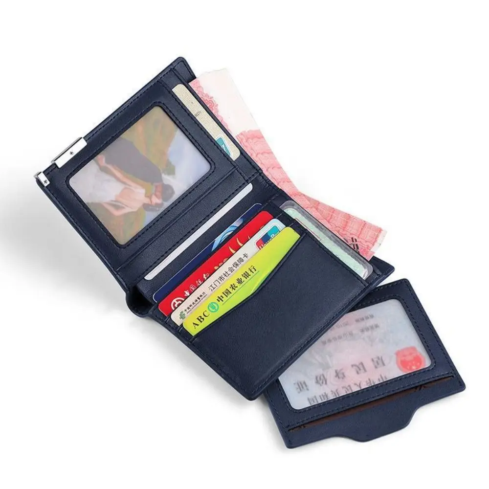 New PU Leather Men's Short Wallet Two-fold Black Blue Multiple Pockets Large Capacity Slim Money Bag Men Women