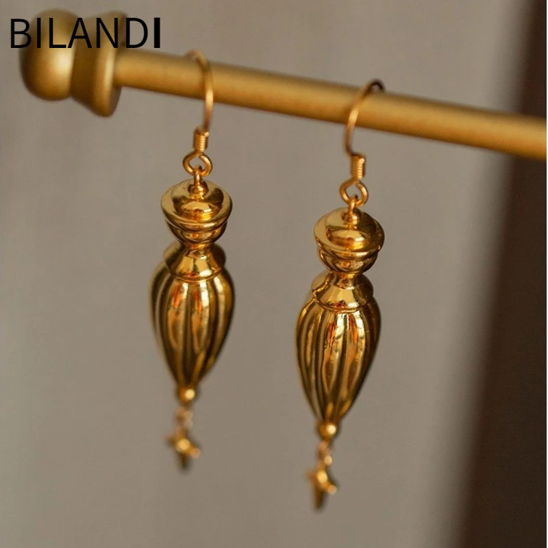 Bilandi Retro Jewelry Gometric Dangle Earrings Vintage Temperament High Quality Metal Gold Color Earrings For Women Girl Gift