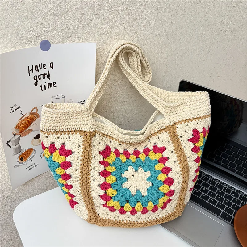 

Летняя плетеная сумка-тоут с верхней ручкой, большая вместительная пляжная сумка для отпуска, удобная и универсальная текстурированная сумка для хранения вещей