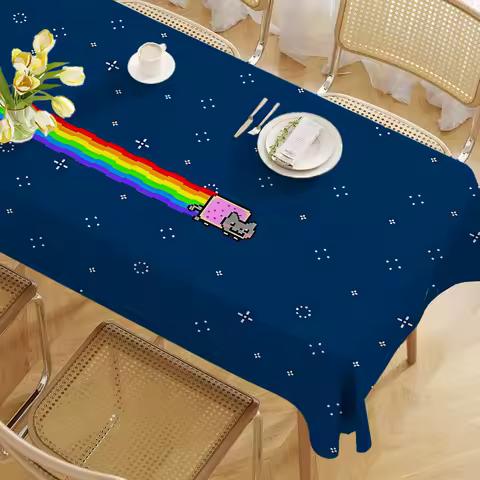 Funny N-Nyan Cat Table Cloth Rectangular Stain Tablecloth Oilcloth Mantel Mesa Impermeable Tablecloth Decoration