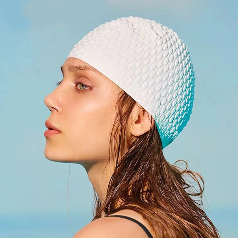 1pc Adult Enlarged Bubble Swimming Cap Super Elastic Waterproof Ear Protection Silicone Water Drop Swimming Cap