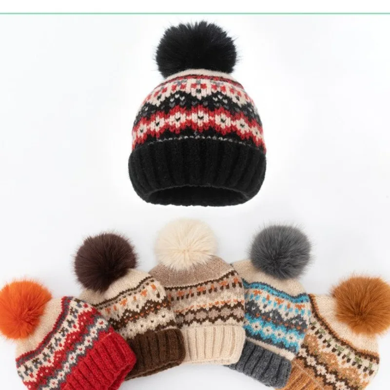 Neue Beanie-Mütze für Damen, Häkelstrick, Slouchy Pom Pom, handgefertigt, klobige, winddichte Beanie, Winter, Ski, warme Totenkopfmütze