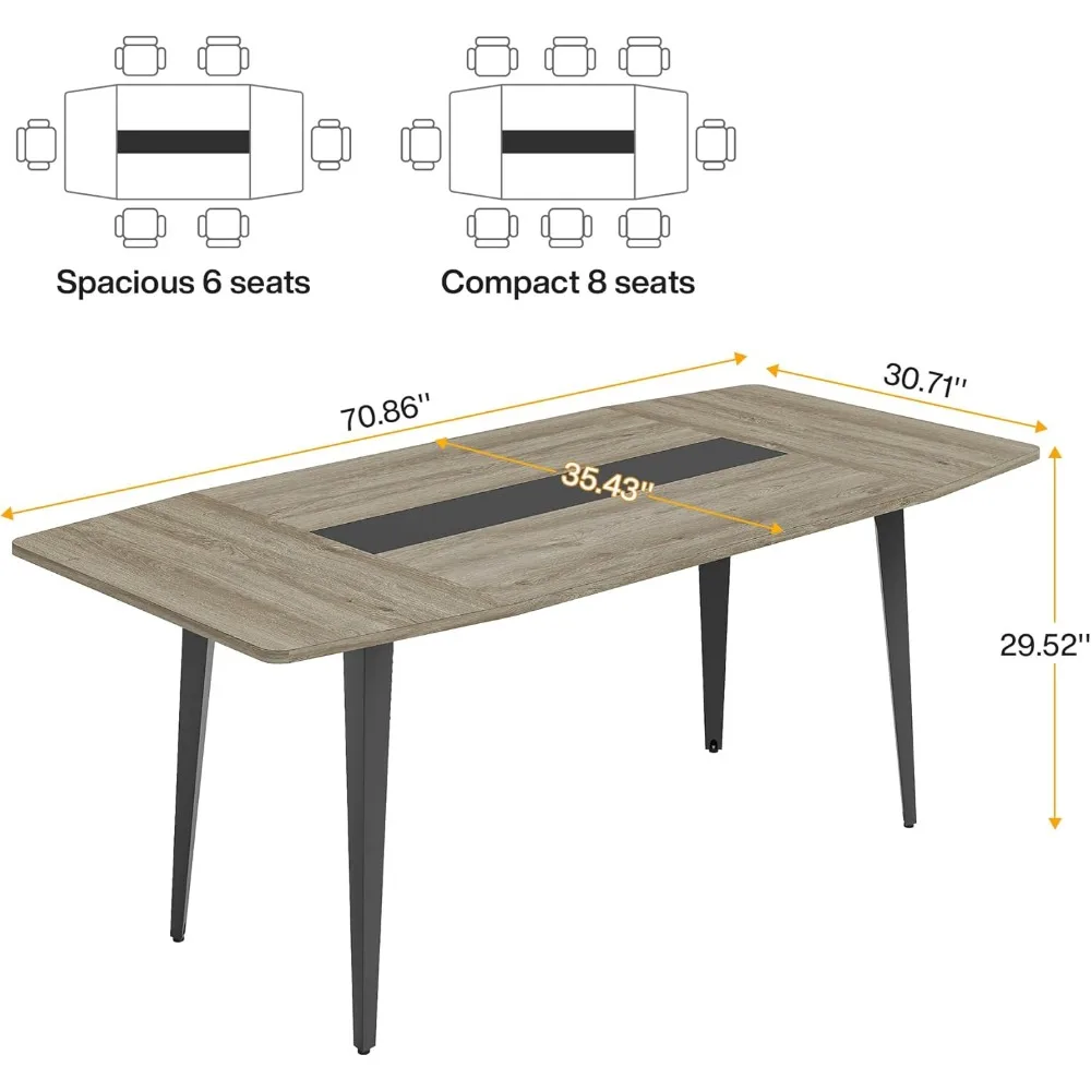 6FT Conference Table, 70.86L x 35.43W x 29.52H Inches Boat Shaped Meeting Table, Industrial Grey Seminar Table for Office Meeti