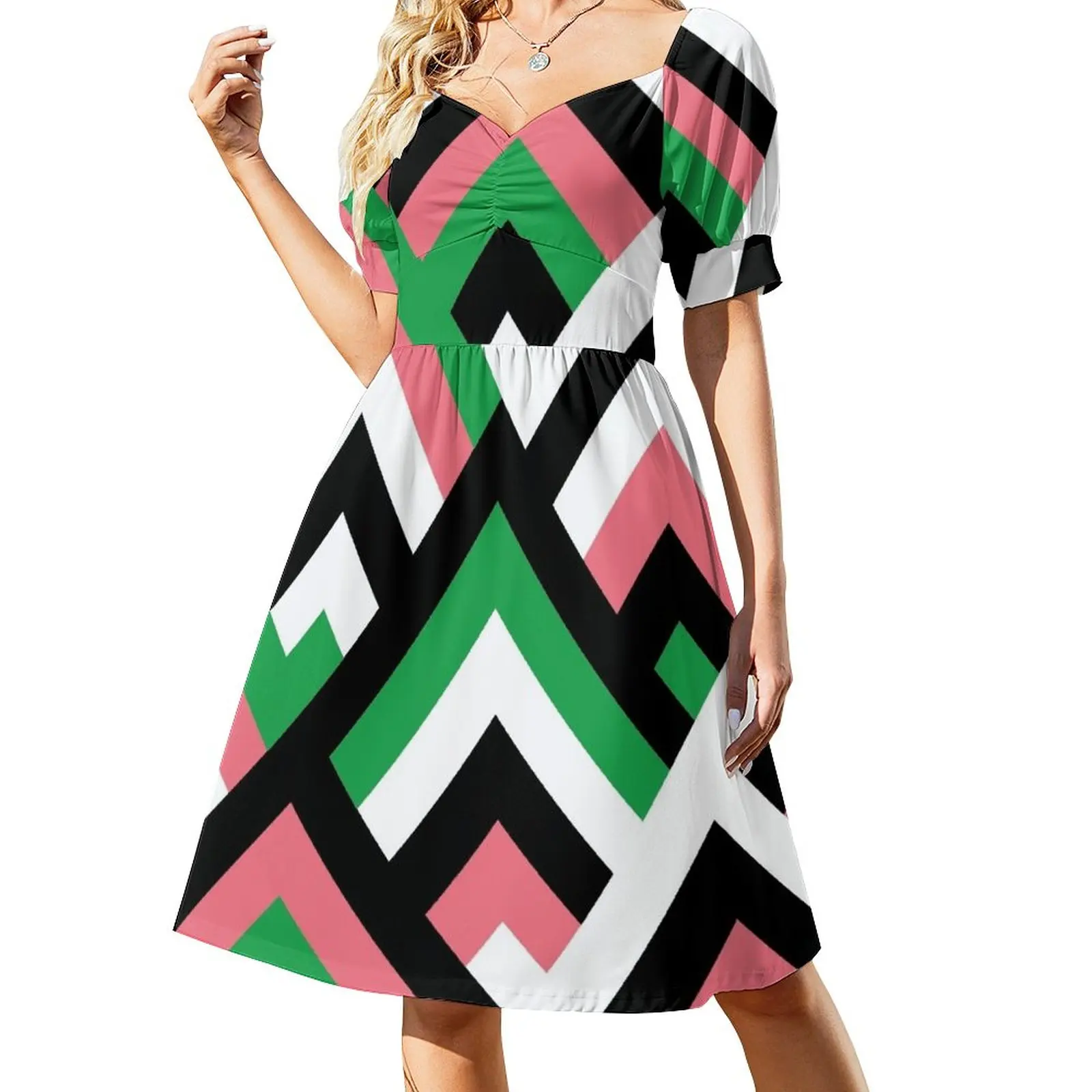 

Pink and Green Diamond aka Tetragon Pattern Sleeveless Dress dresses for special events dress women elegant luxury