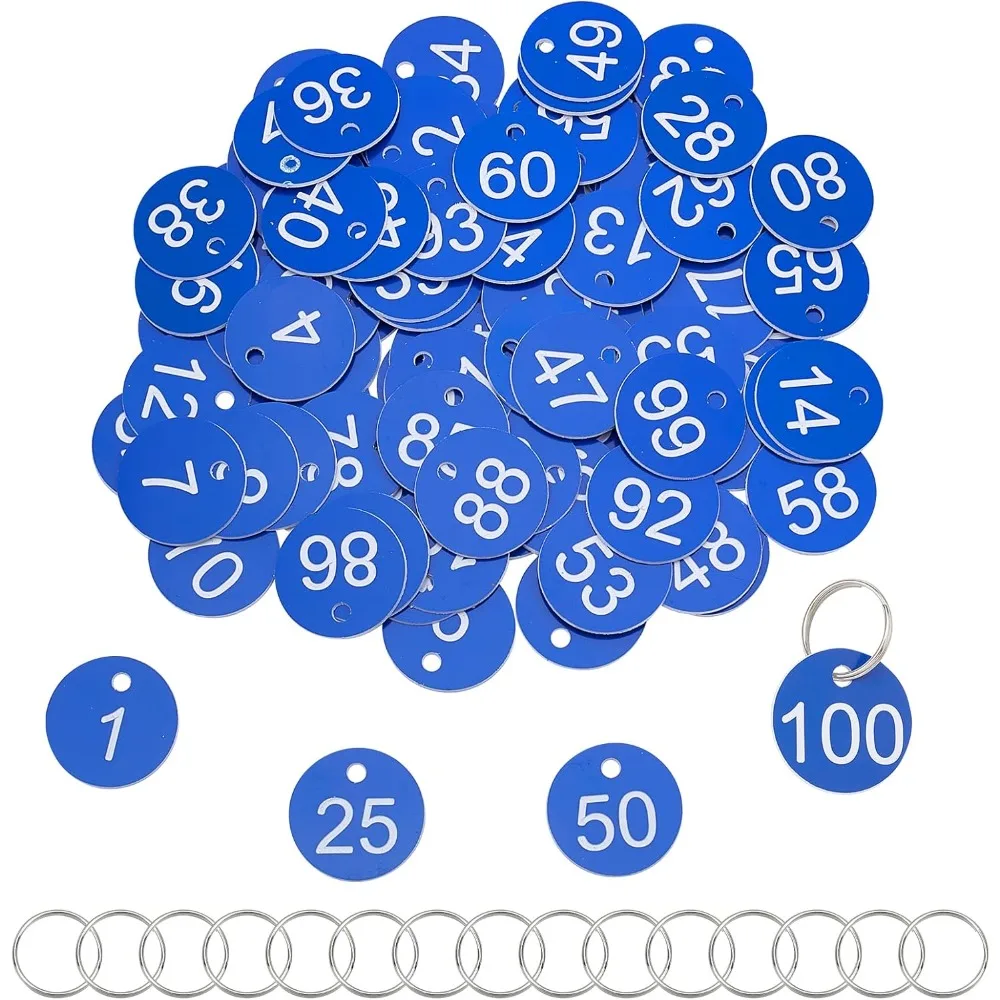 

100 Pcs ID Numbered Tags 1~100 Acrylic Number Tags 1.4" Key Tags with 100 Split Key Ring for Luggage Hotel Company Dormitory
